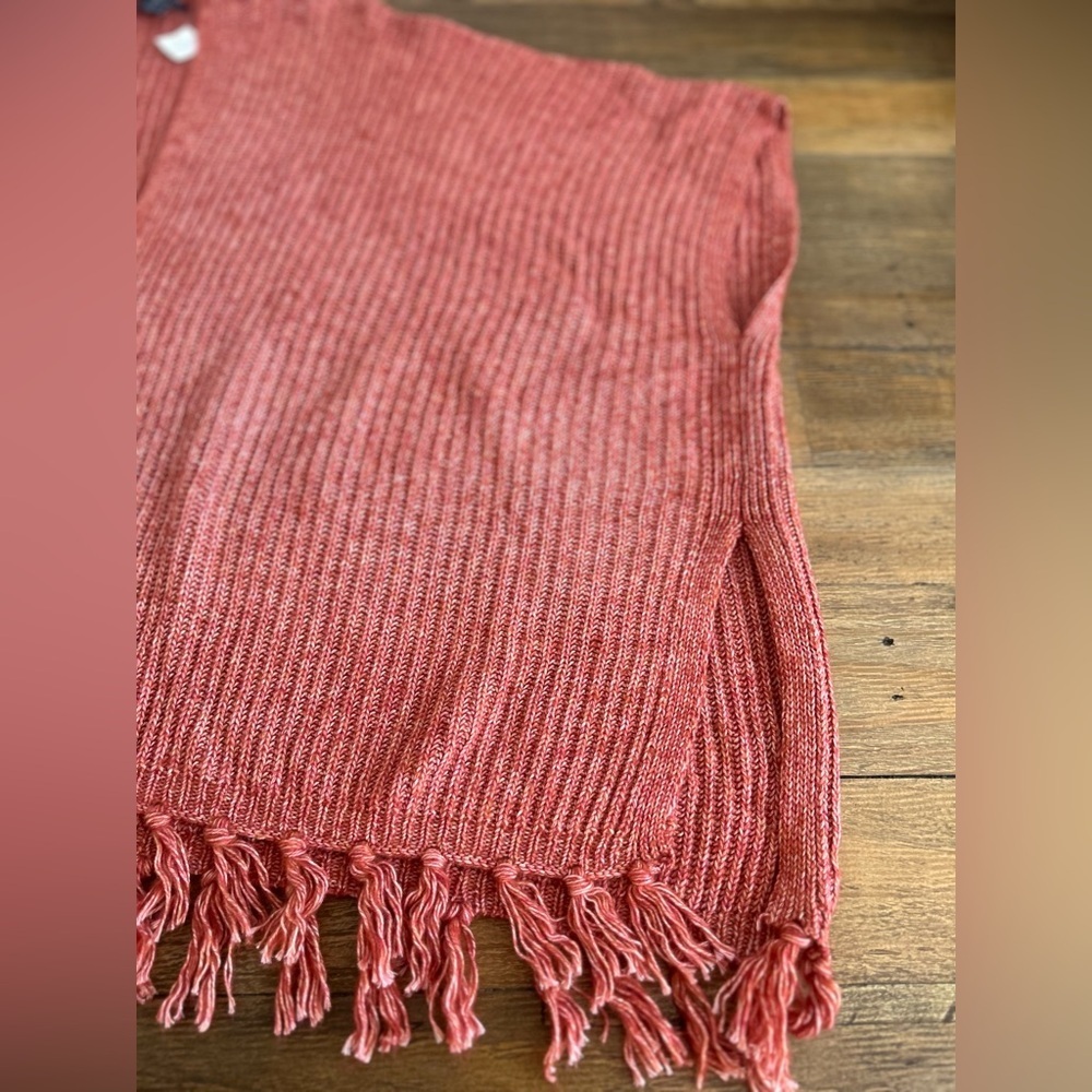 💖5 for $50💖American Eagle Rust Orange Knit Poncho Shawl Fringe Tassel Trim - Picture 8 of 8